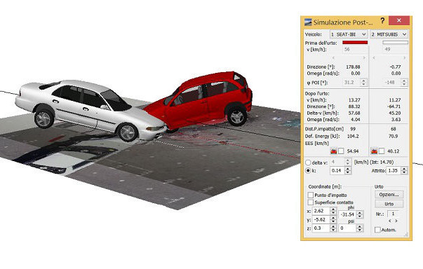 Collisione tra due autoveicoli analizzata con il software PC-Crash
